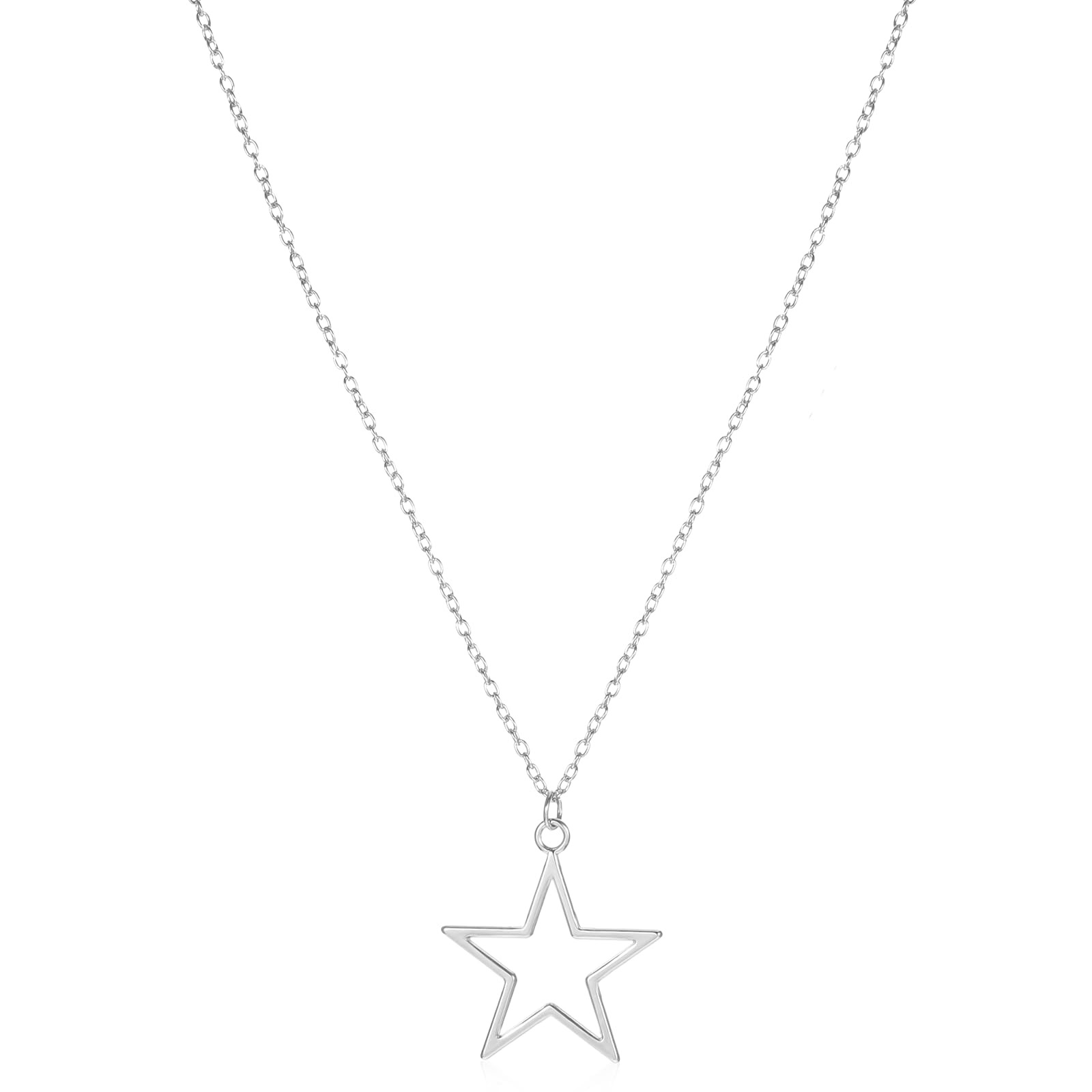 MBAIYO Dainty Hollow Star Pendant Chain: 49 + 5cm / 19.3 + 2in, Silver