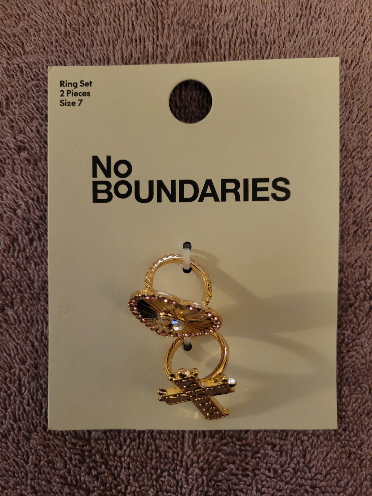 No Boundaries Gold Heart and Cross Ring Set Size 7