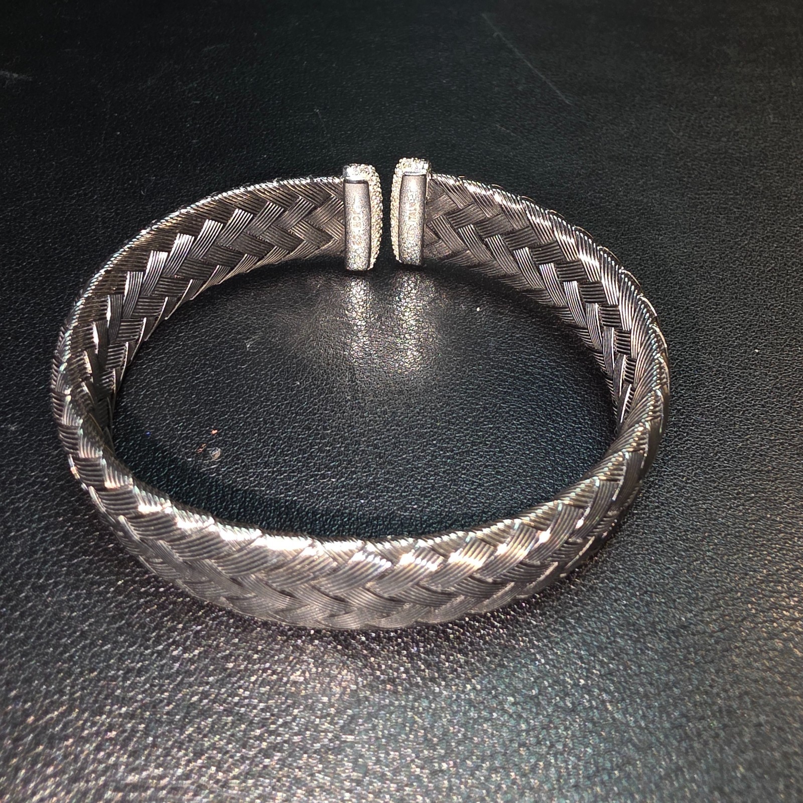 JCM Sterling Silver Black Woven Braided Cuff Bracelet 37.49g