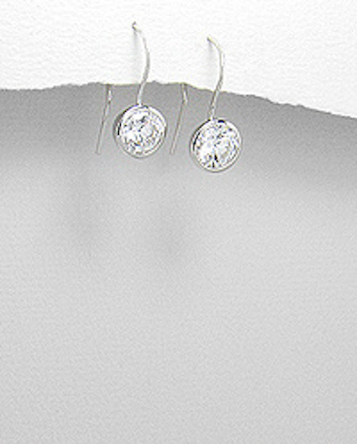 Solid Sterling Silver Bezel Set CZ Dangle Earrings 22mm=0.90″ Long 2.9g Stylish