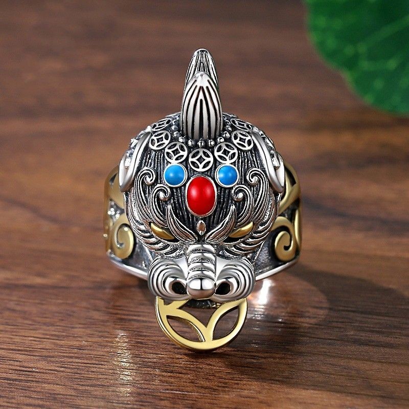 Pixiu Ring Men Adjustable Open Band Wealth Lucky Fashion Jewelry