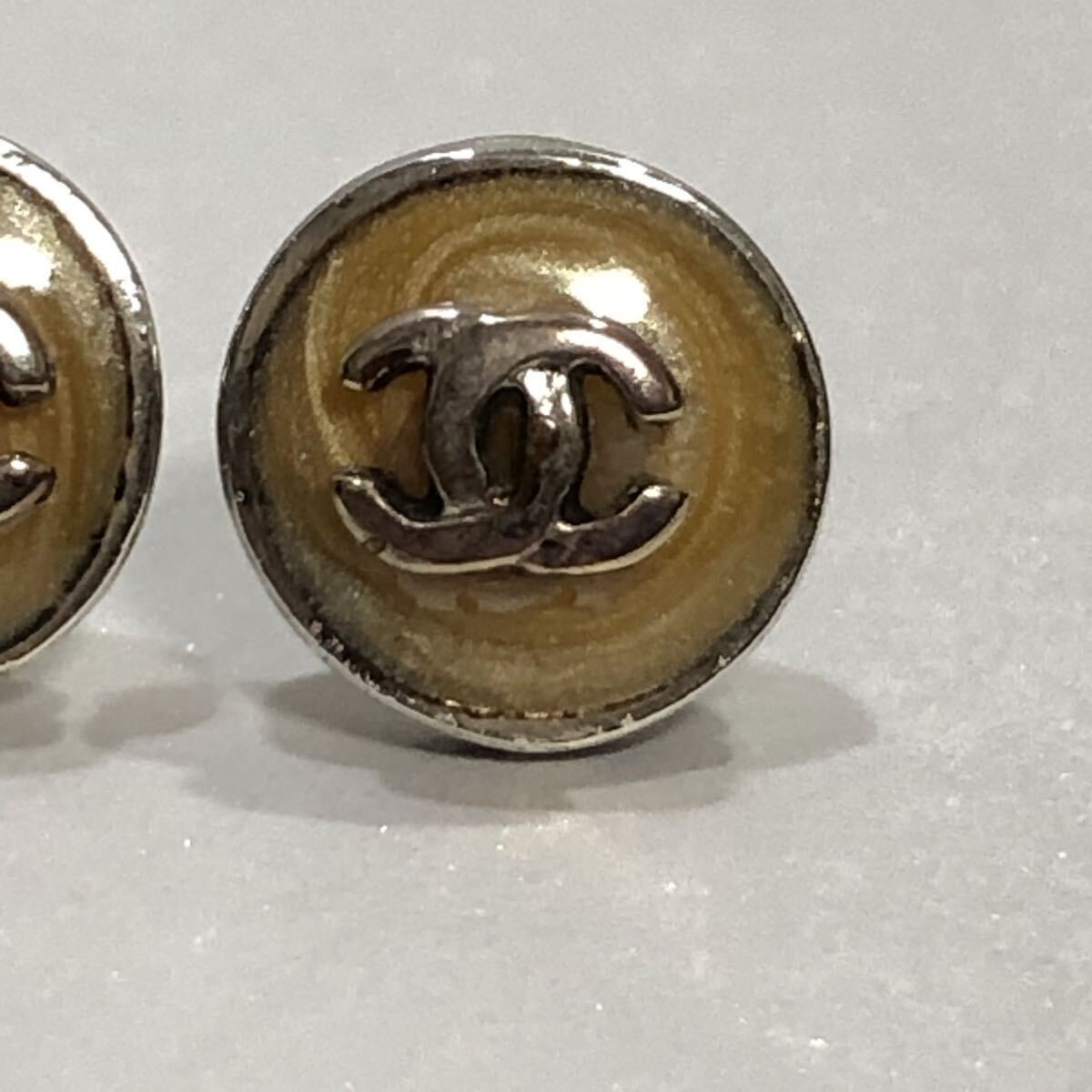 CHANEL Vintage Earrings Coco Logo Round Small Silver Plate 00T