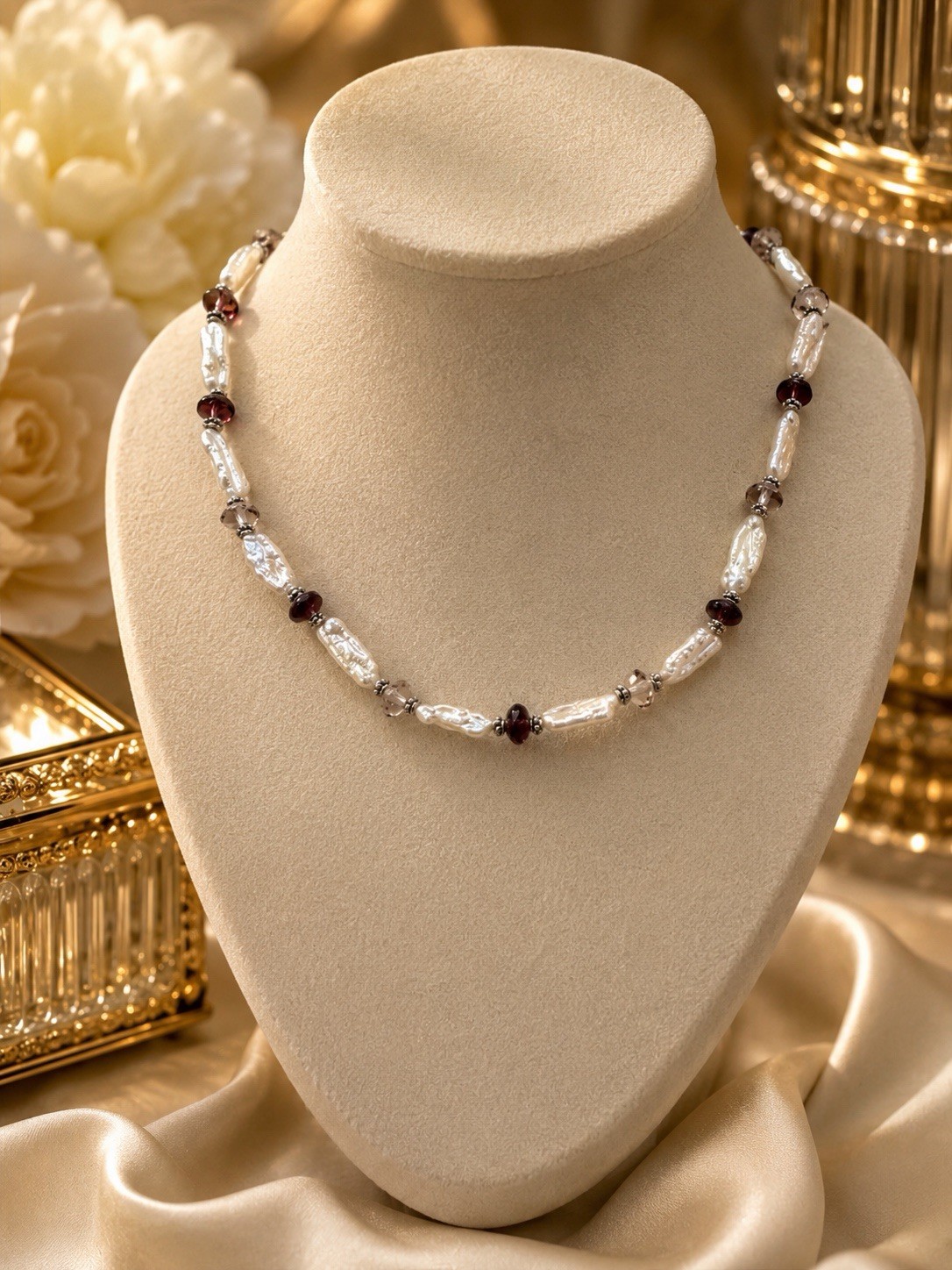 Baroque Freshwater Pearl & Faceted Glass Bead Necklace | Elegant Artisan Jewelry