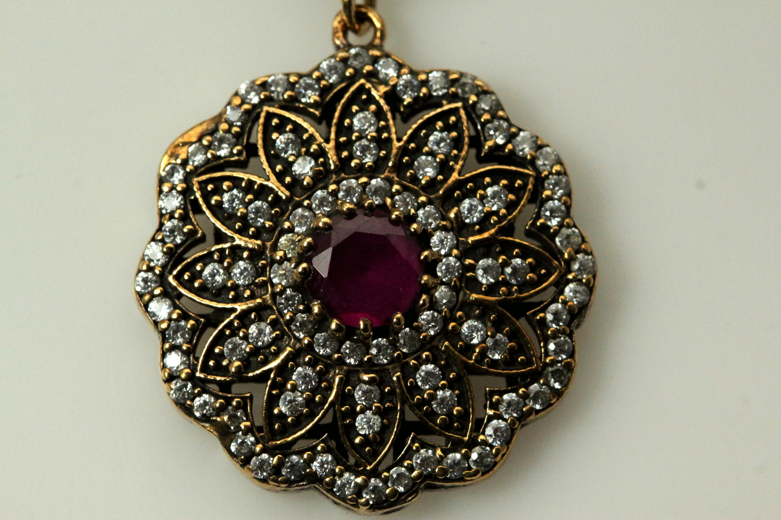 925 SS Genuine Ruby with CZ Flower-like Shape Pendant 9.1 Grams (PEN8413)