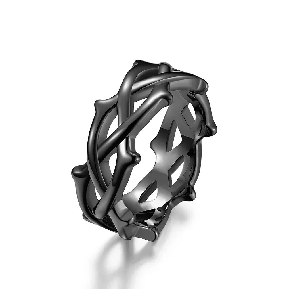 Men Women Crown of Thorn Ring Stainless Steel Tree Vine Branch Lucky Gift Silver