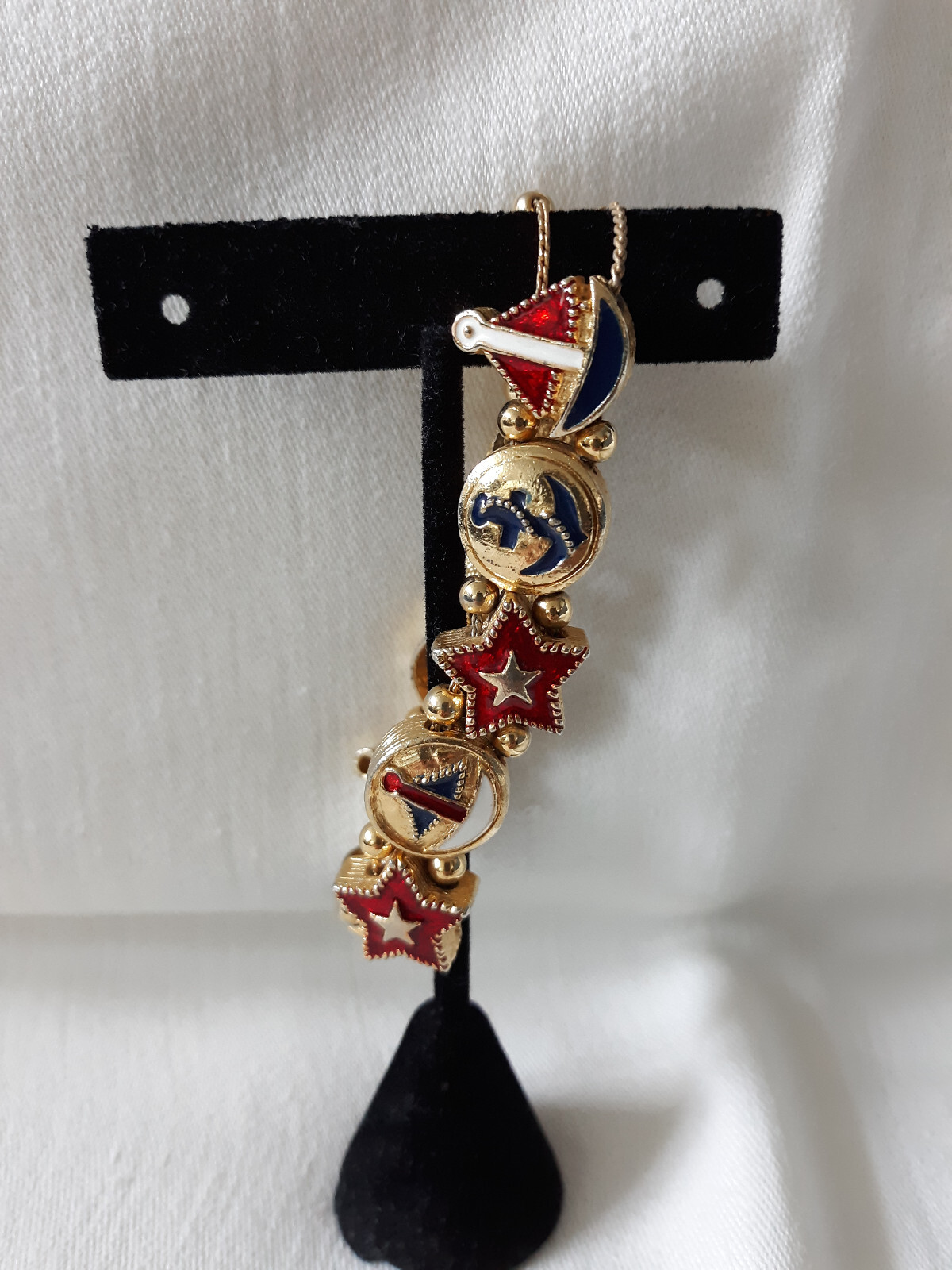 Sailor Bracelet in Goldtone with Red, White and Blue Accents, 7 1/4″