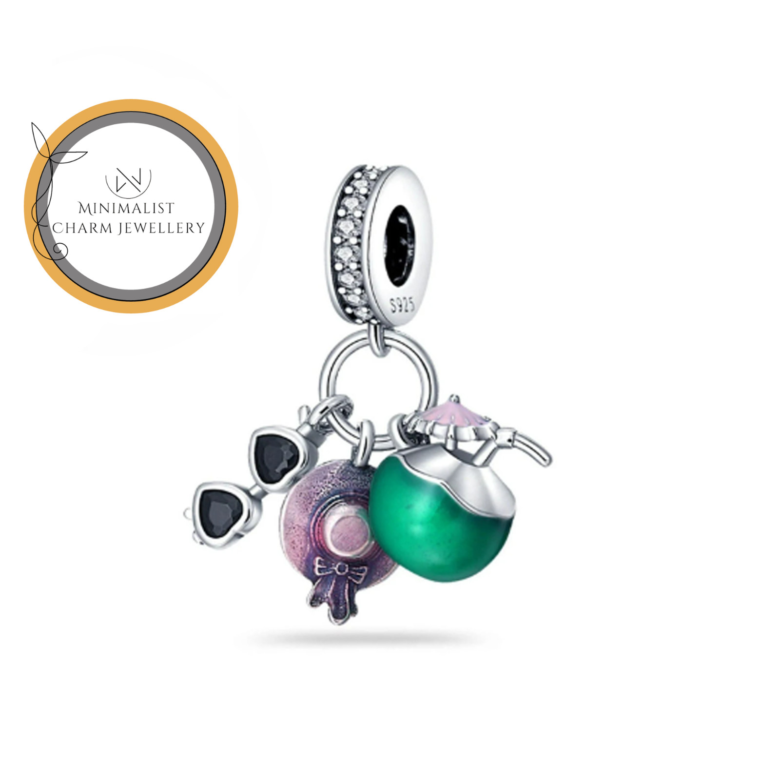 Cocktail, Sunglasses And Hat Charm, Silver Charm, Women Gift Charm