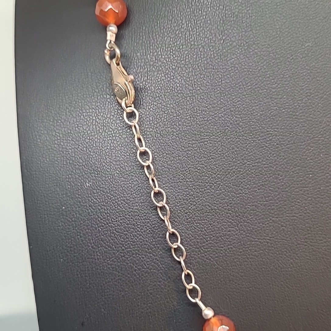 Vintage Carnelian Agate Necklace 925 Orange Sterling Silver Beaded Statement