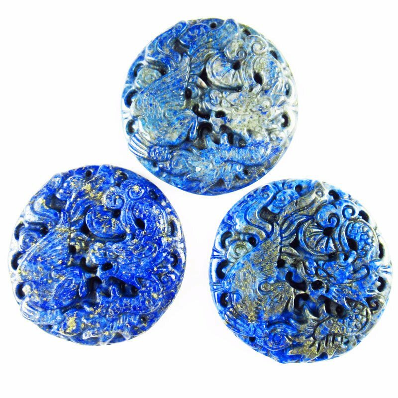 30g 46x7mm Carved Lapis Lazuli Dragon and Phoenix Pendant Bead (send randomly)