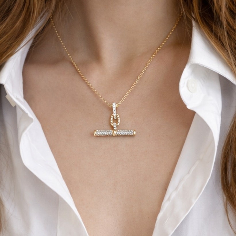 Pavé Accent T-Bar Chain Necklace | 18k Gold Plated