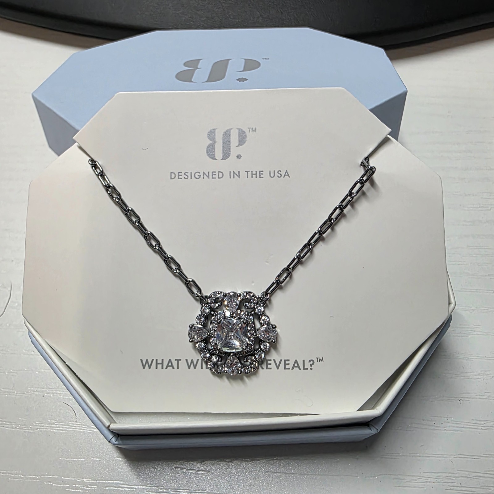 Bomb Party Necklace “Snowflake Goddess” Clear CZ on Hematite NK11352