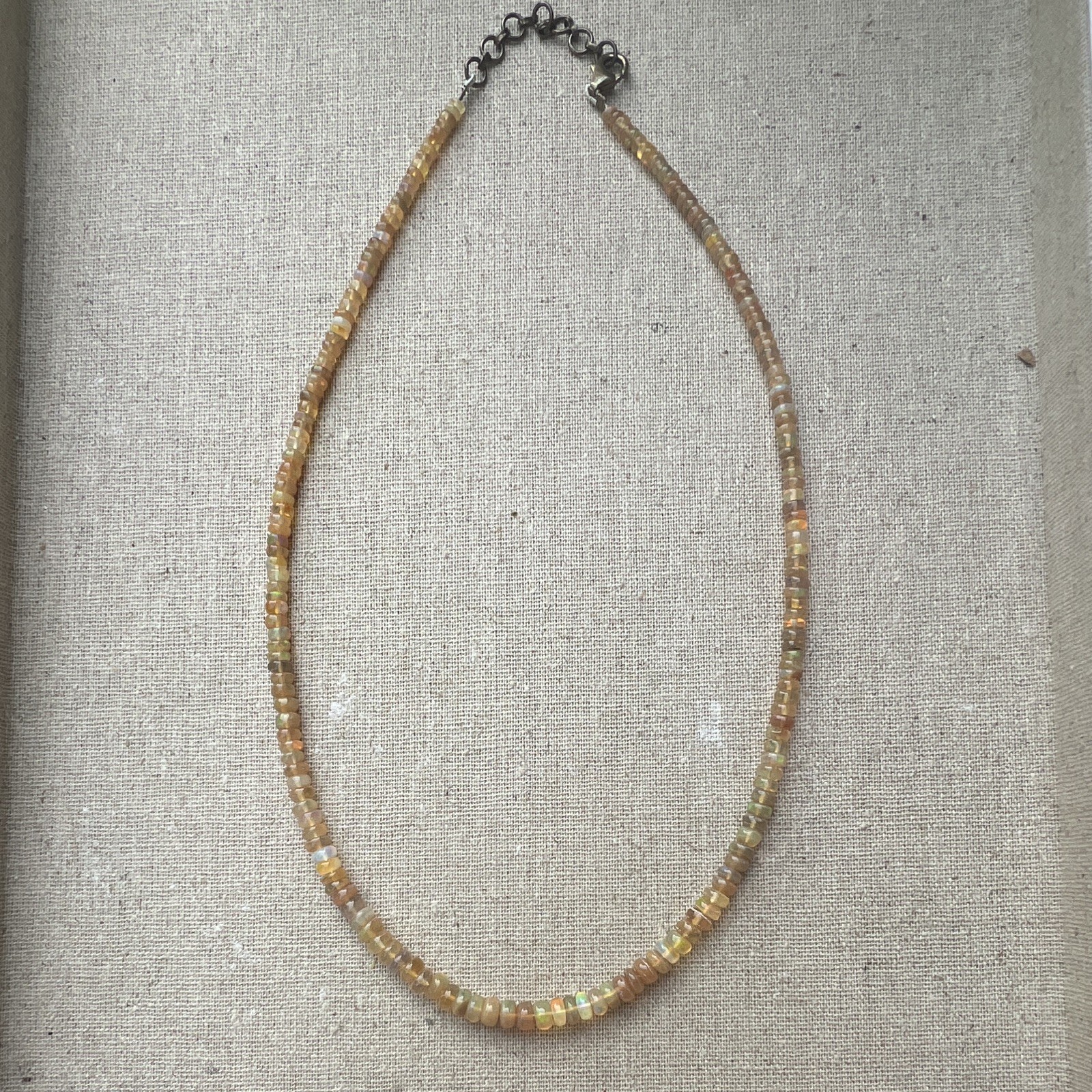 Multicolor Opal rondelle beaded necklace adjustable 925 lobster clasp