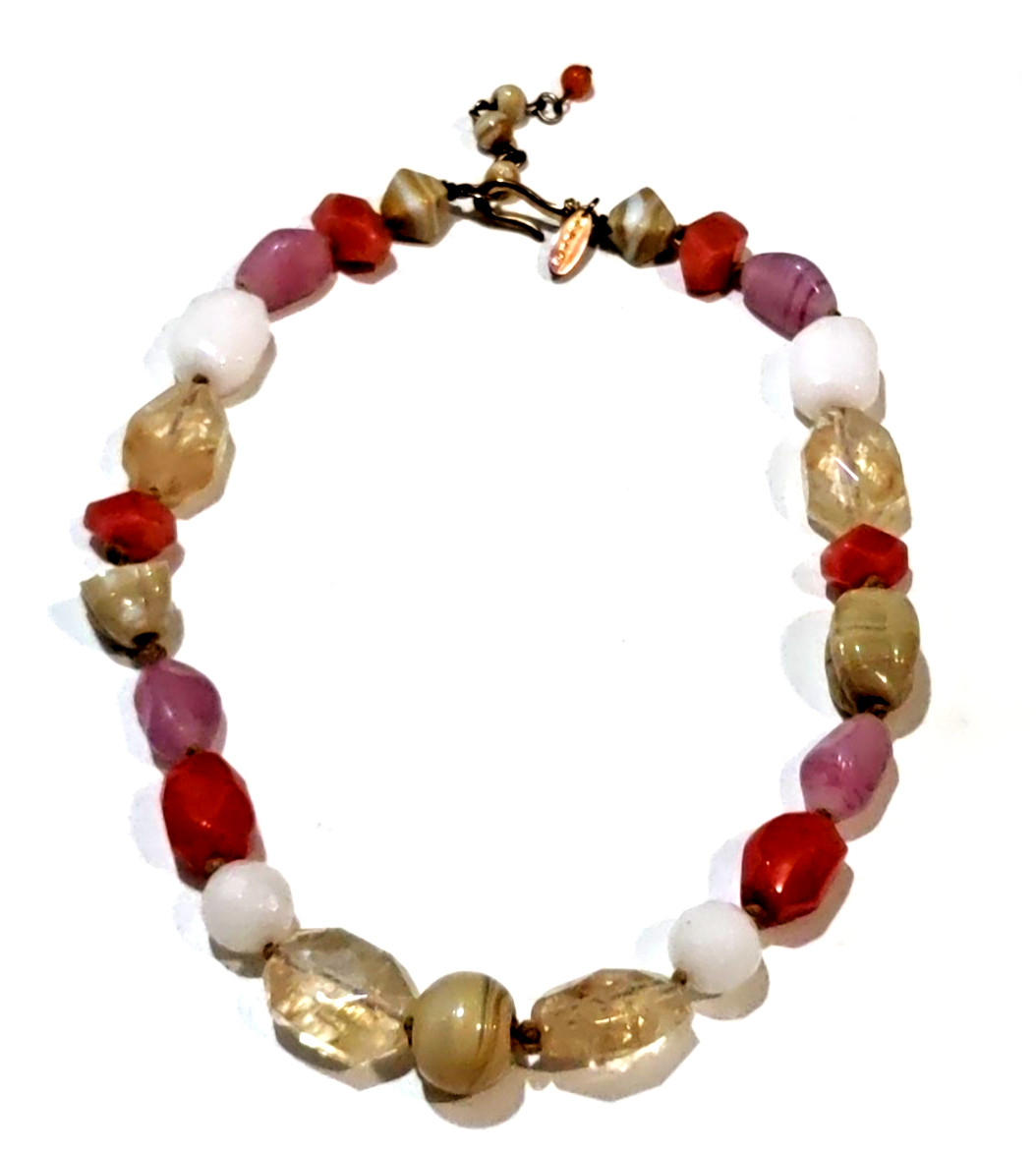 Talbots Multicolor Beaded Necklace Stone Glass Choker 21″ Signed – READ