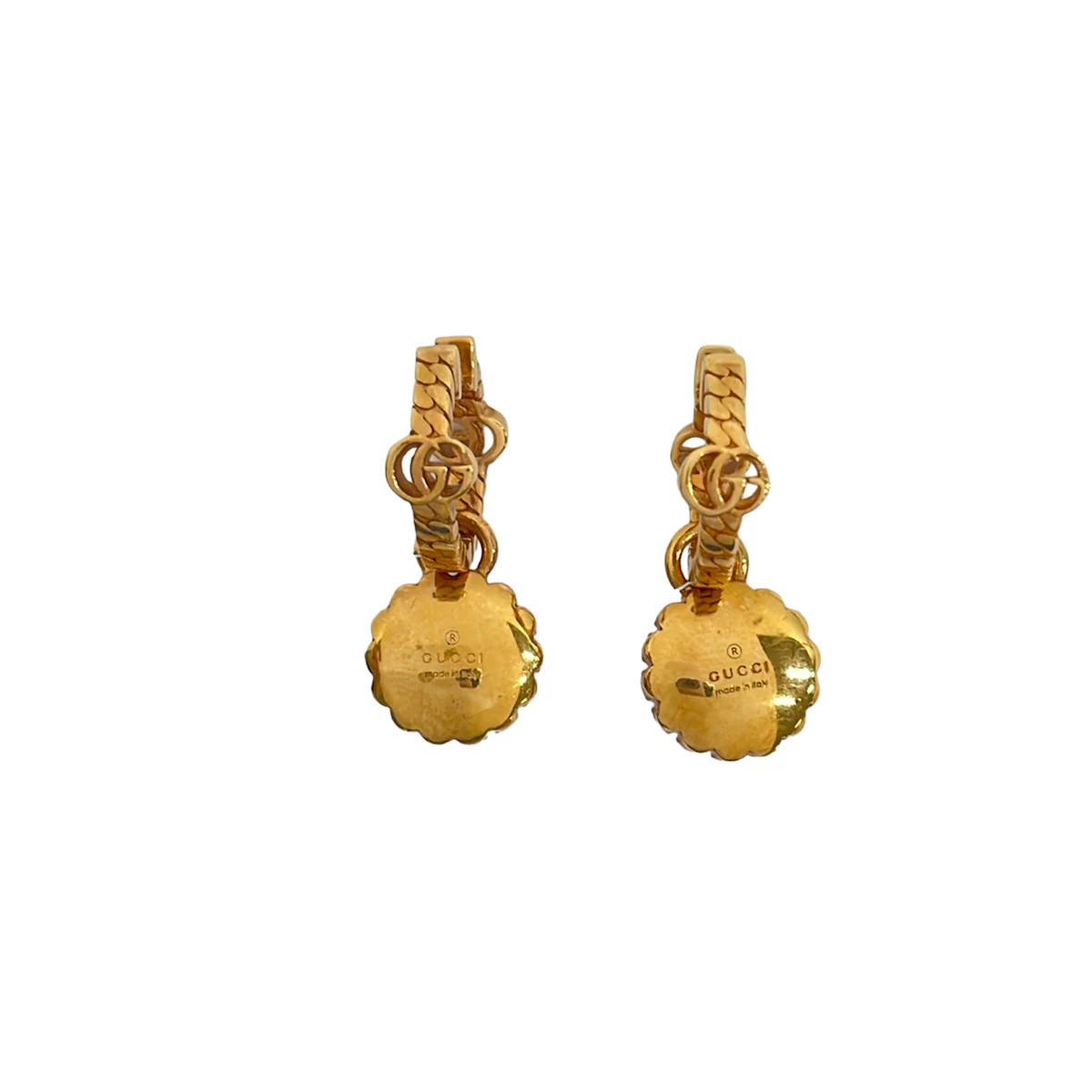GUCCI Double G Rose Gold White Pink Hardware Faux Pearl Rhinestones Earrings
