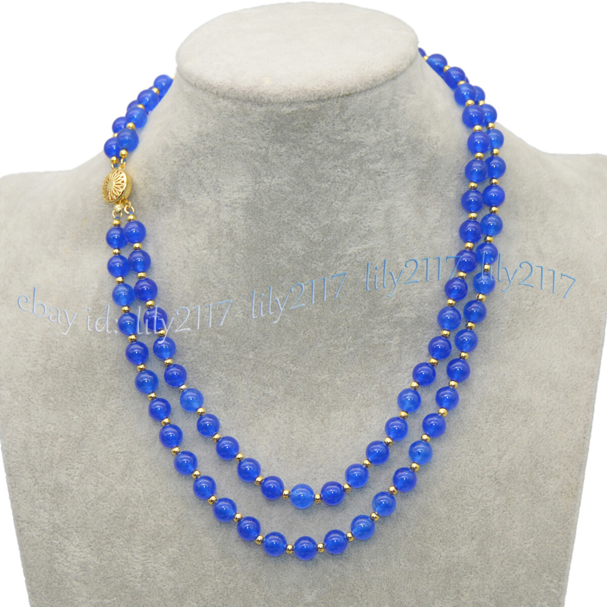 2 Rows 6/8/10/12mm Round Multicolor Jade Natural Gemstone Beads Necklace 18-19”