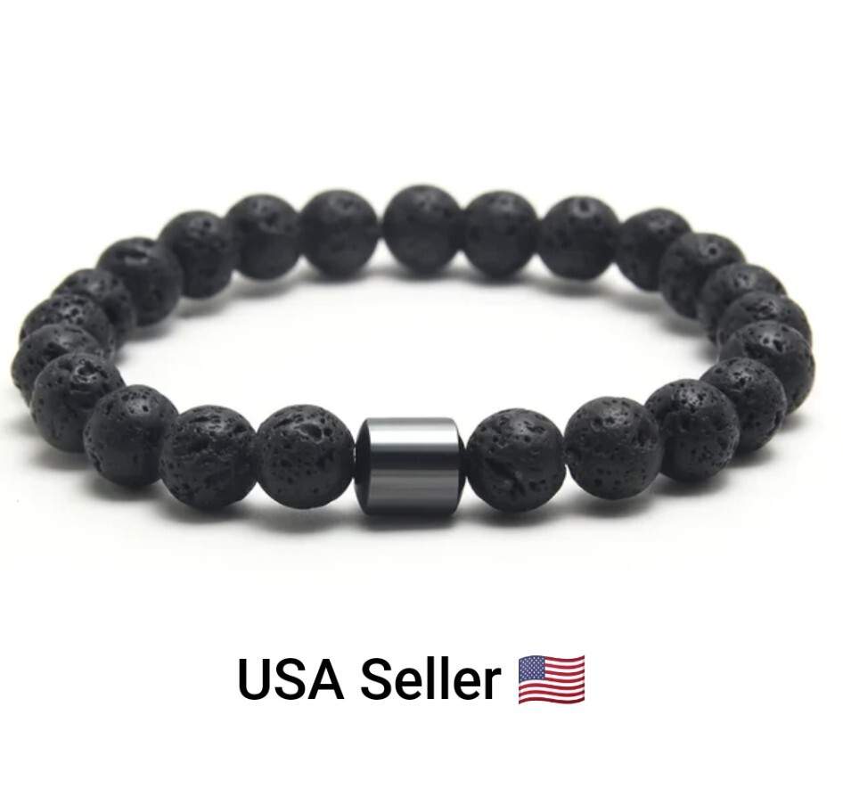 Charm Natural Stone Bracelet Hematite Black Lava 8mm Beaded Bracelets Handmade