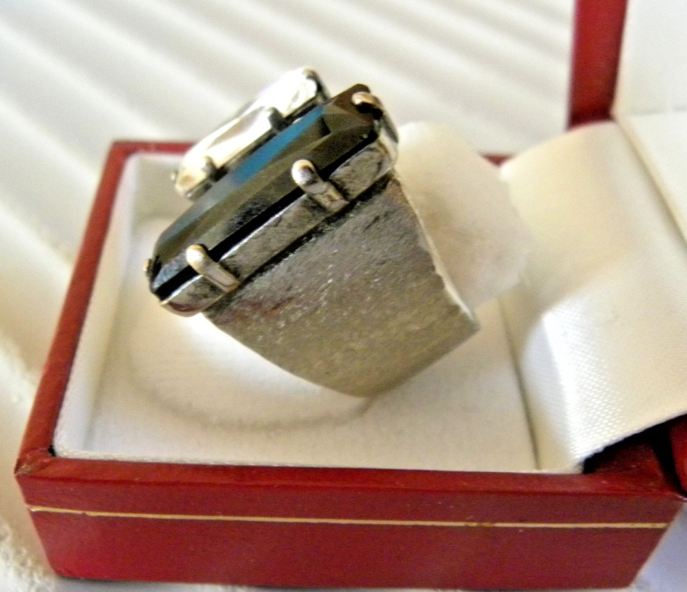 Nikolas Frangos Swarovsky Crystal Adjustable Ring TOPAZ & CLEAR Current Sz 8