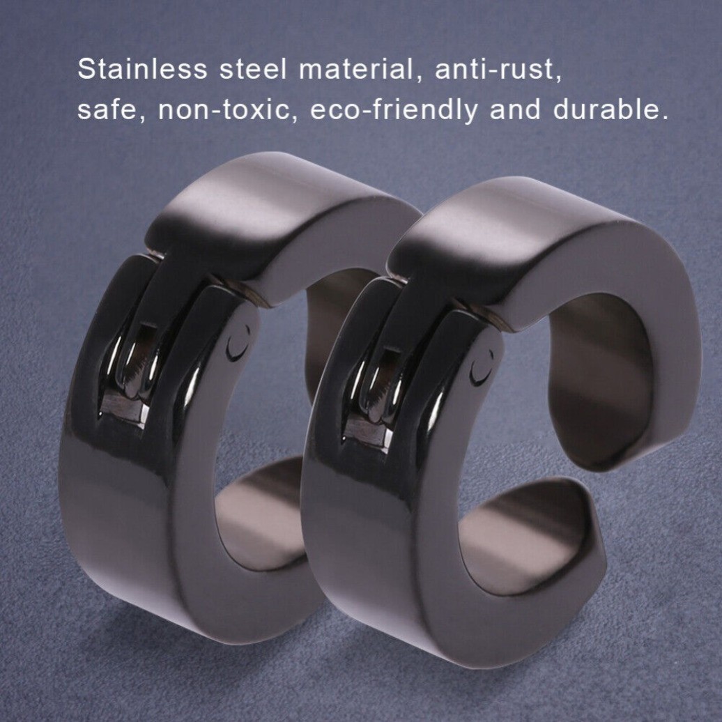 Mens Womens Stainless Steel Clip On Fake Ear Earrings Hoop Huggie Non-Piercing