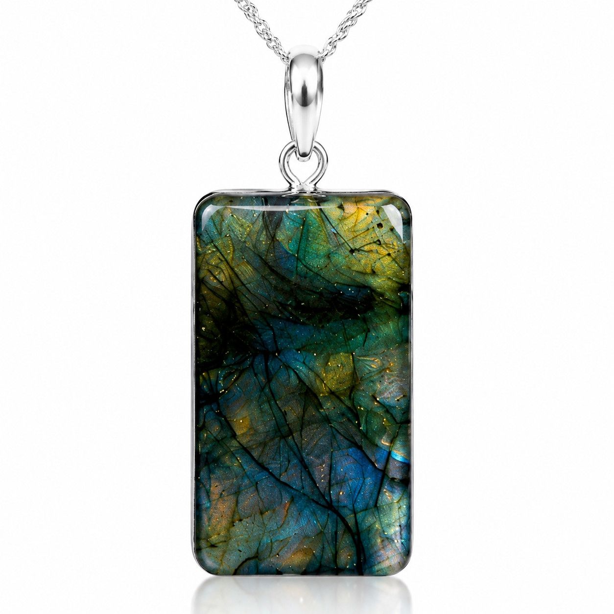 Labradorite Necklace Earrings Set Silver Plated Healing Crystal Jewelry Copper