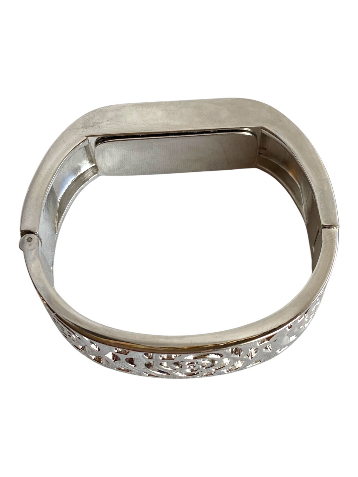 Silver Tone Clamper Bracelet With Compartment For Fitness Tracker