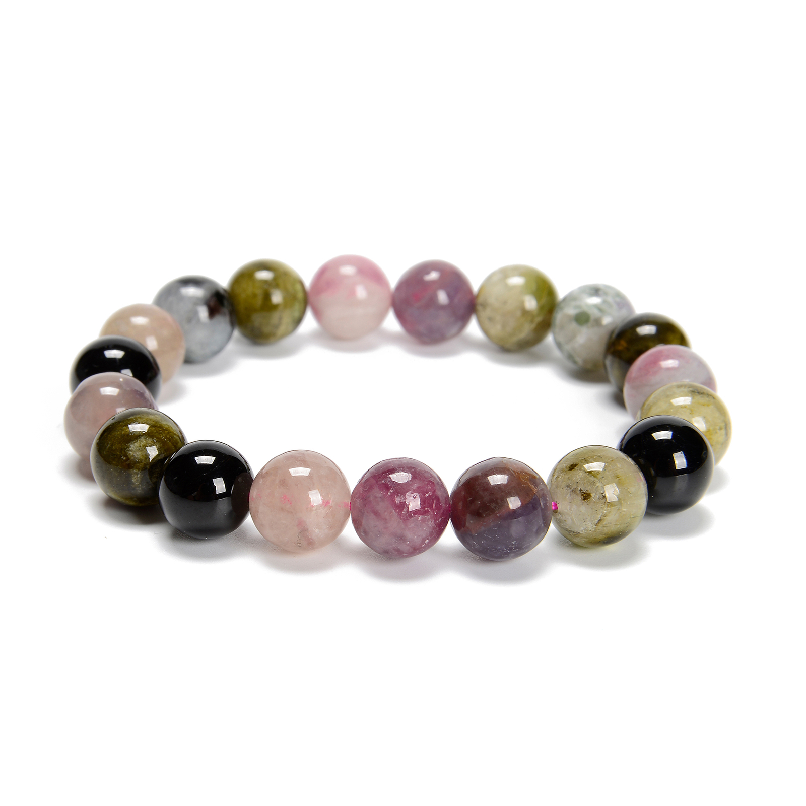 Light Multi Tourmaline Smooth Round Bead Bracelet 10mm 7.5”Length Sold by Piece