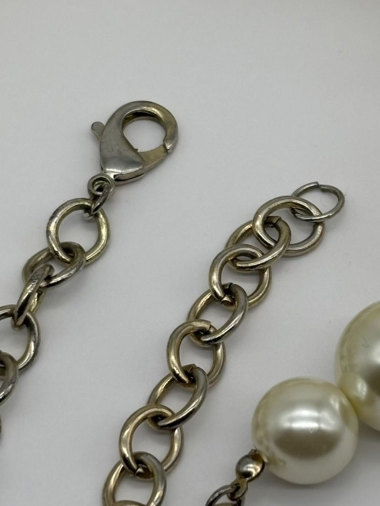 Faux Pearls Cluster Statement Collar Necklace Cream Silver-Tone Adjustable Clasp