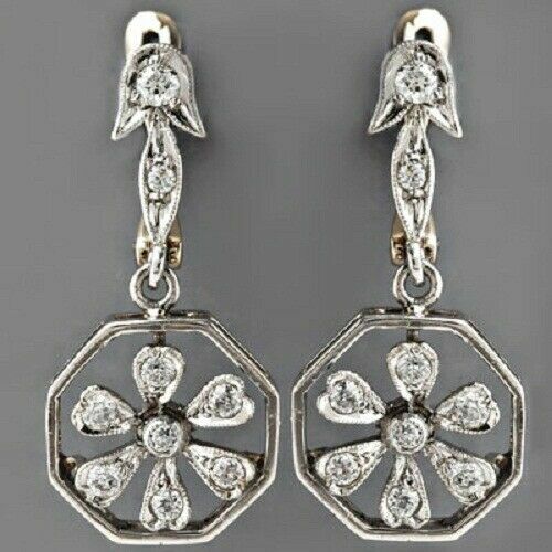 Simulated 0.35CT White Round Cut Sapphire Floral Beautiful Earring In 935 Silver