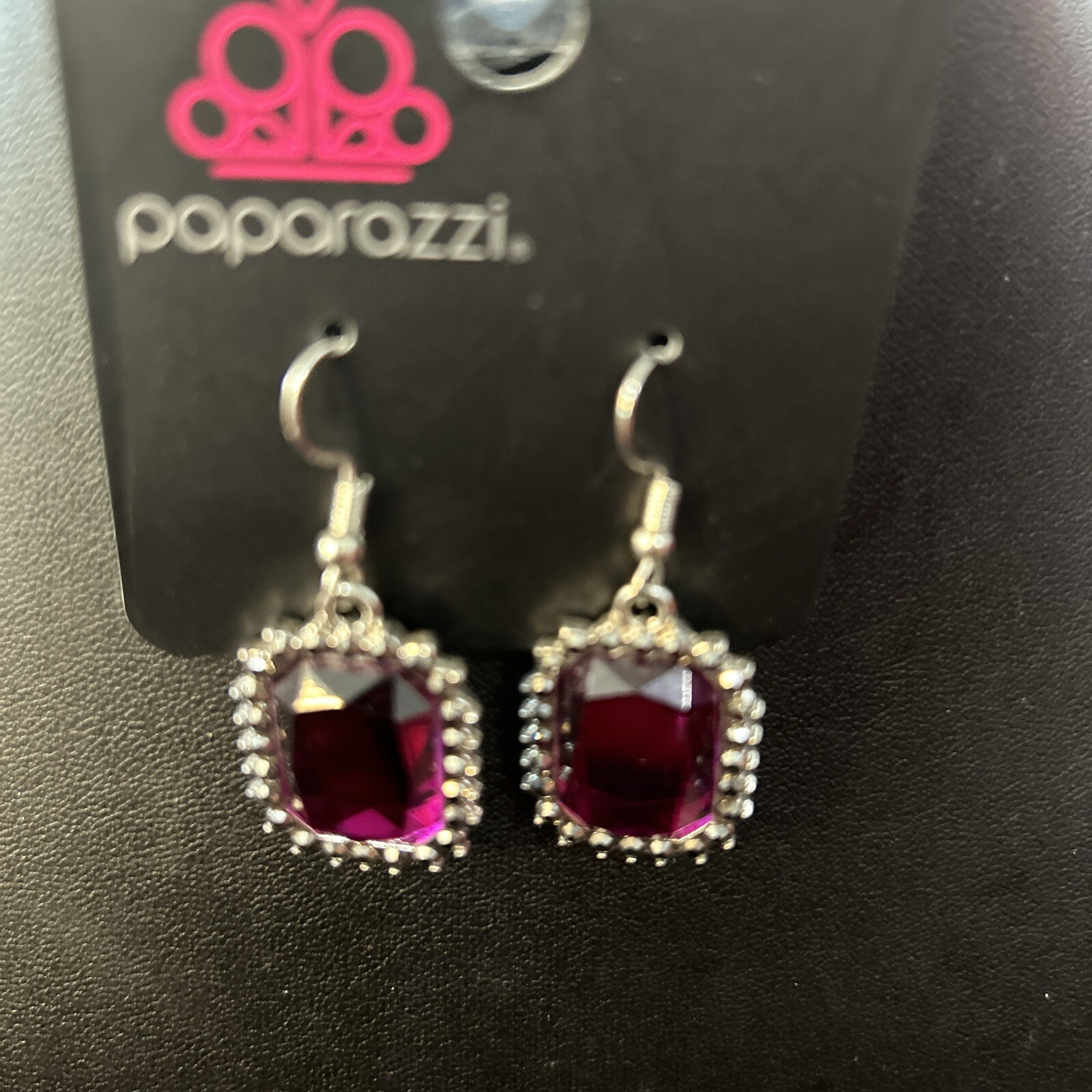 pink rhinestone earrings Set In Silver Hardware Hooks
