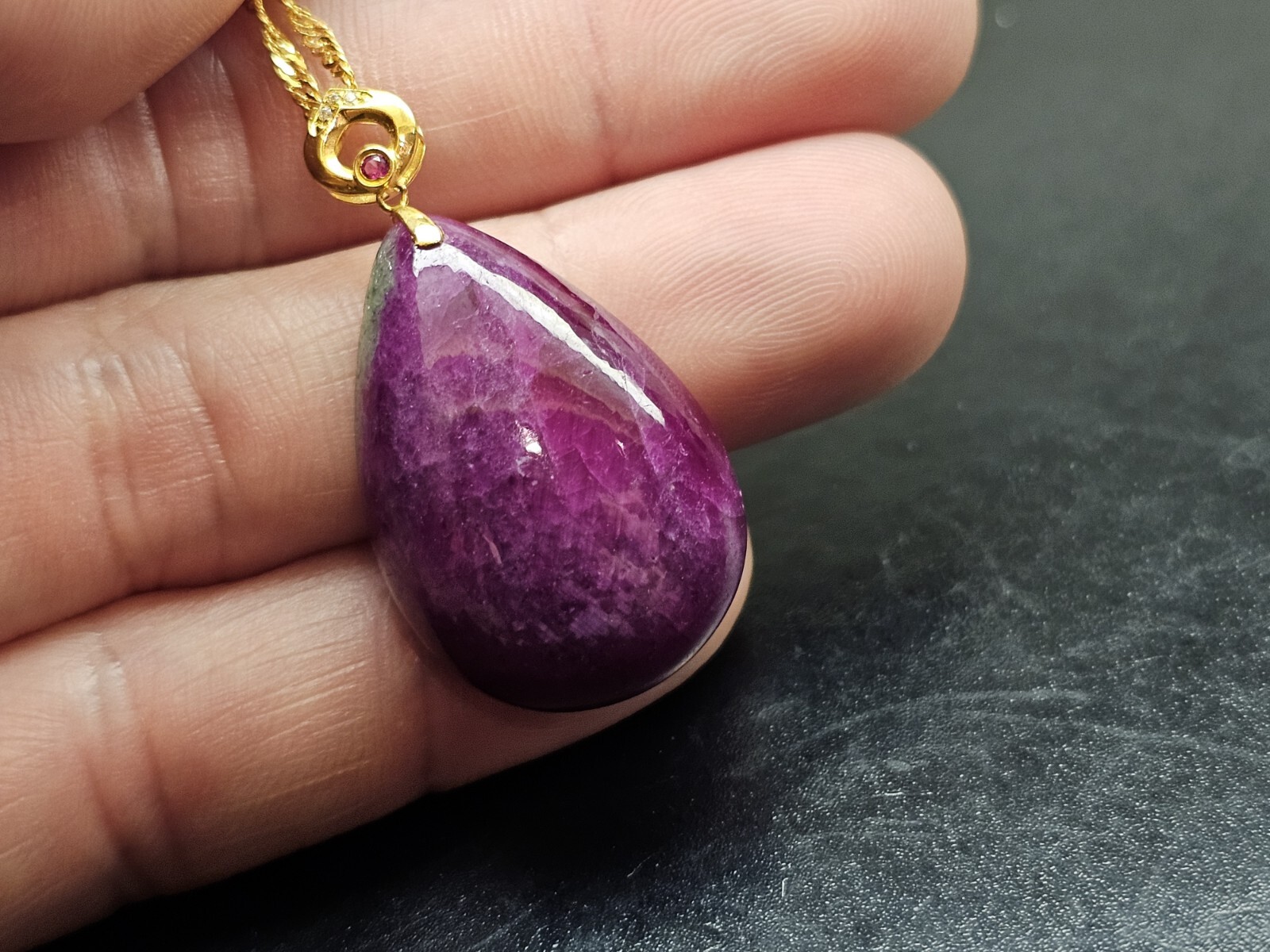 Top Quality Rare Ruby Zoisite Crystal Pendant Necklace Gold Plated S925 Necklace