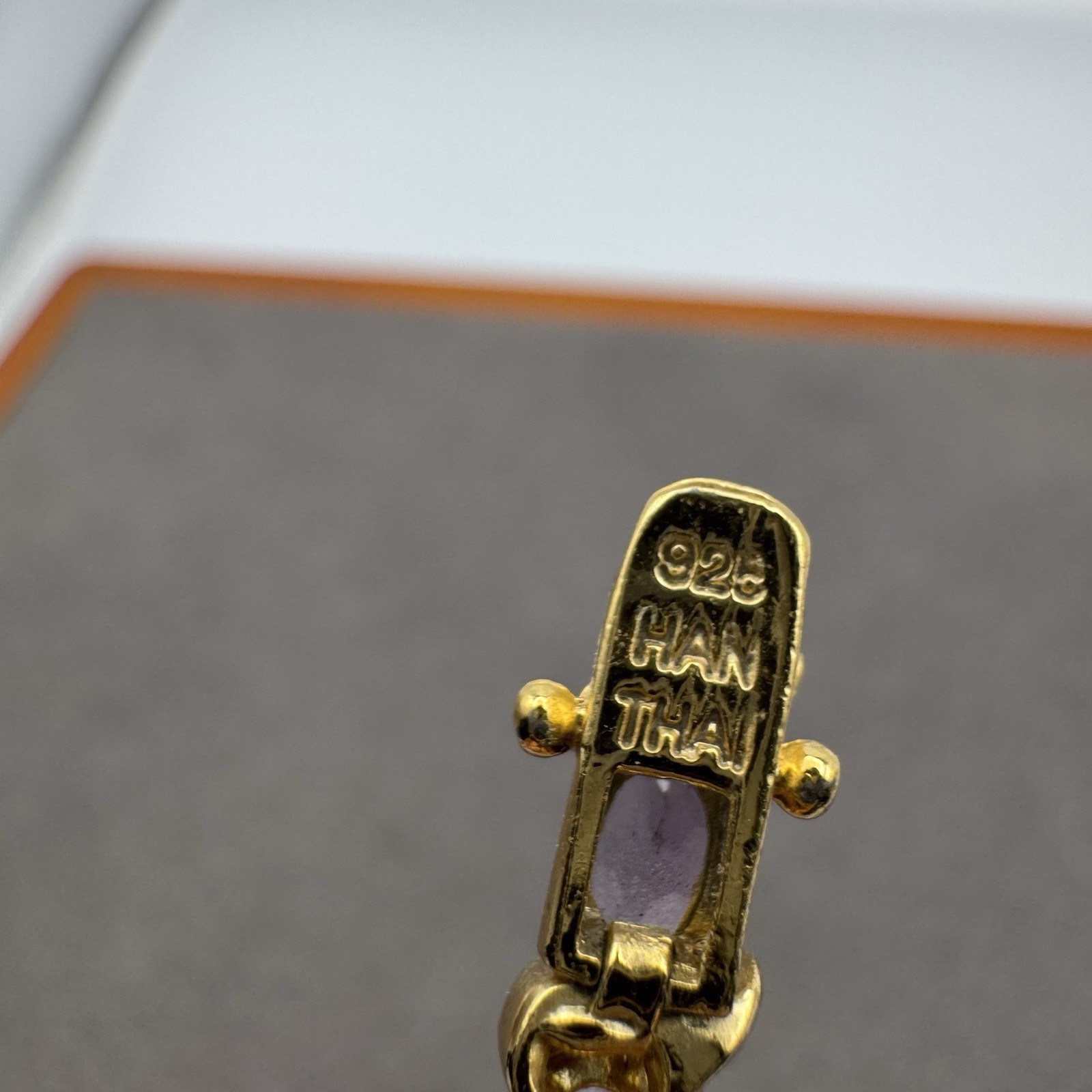 HAN THAI 925 Sterling Silver Gold Tone Oval Amethyst S Link Tennis Bracelet