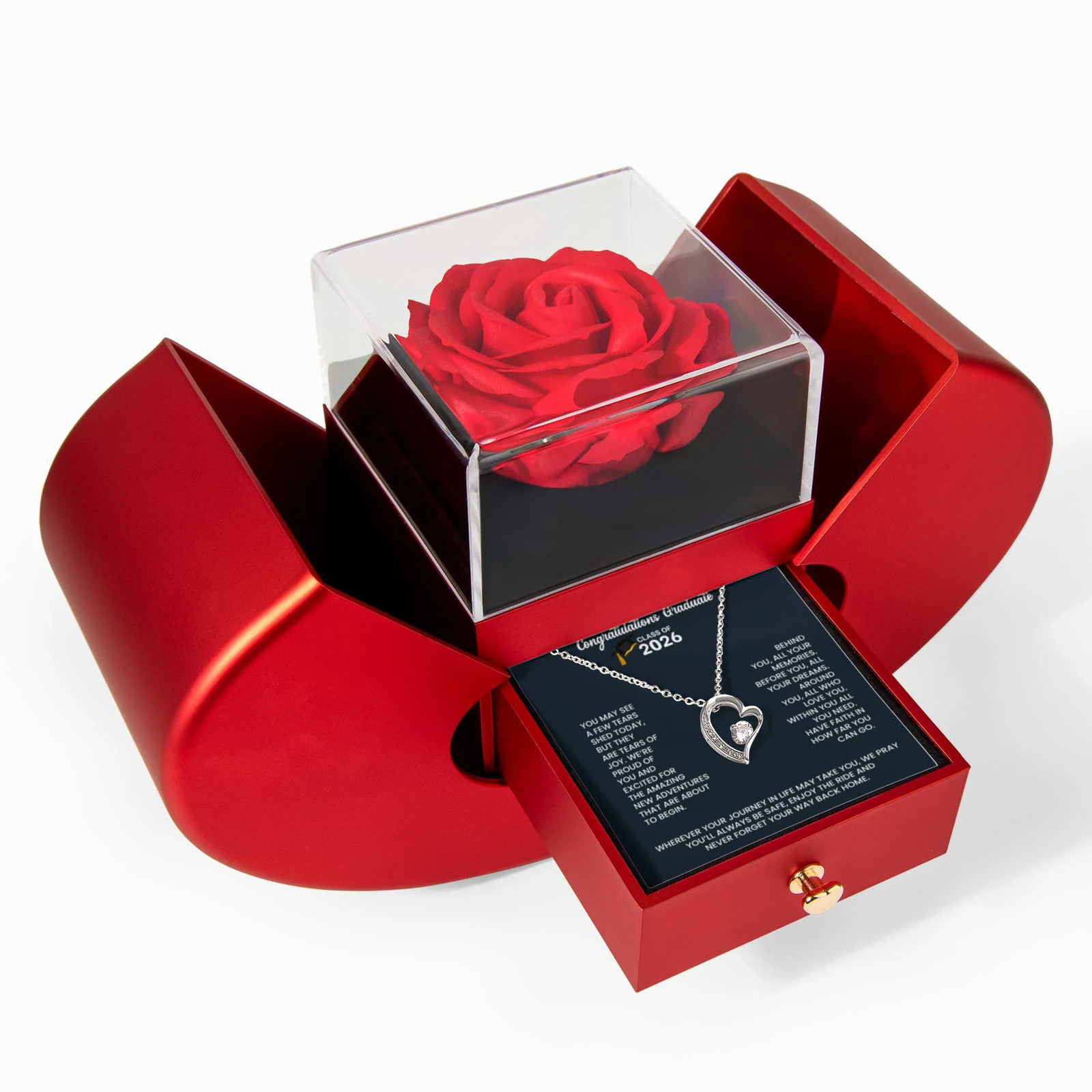Class of 2026 Graduation Necklace Rose Box Gift Set