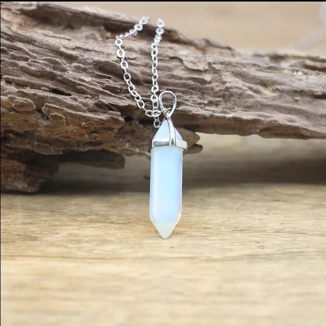 Milky Opalite Point Pendant Necklace Chakra Stone
