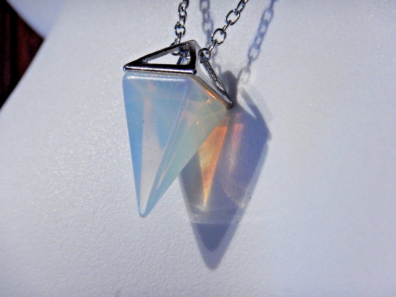 OPALITE PENDULUM NECKLACE stone crystal opalescent point charm moon pendant Q5