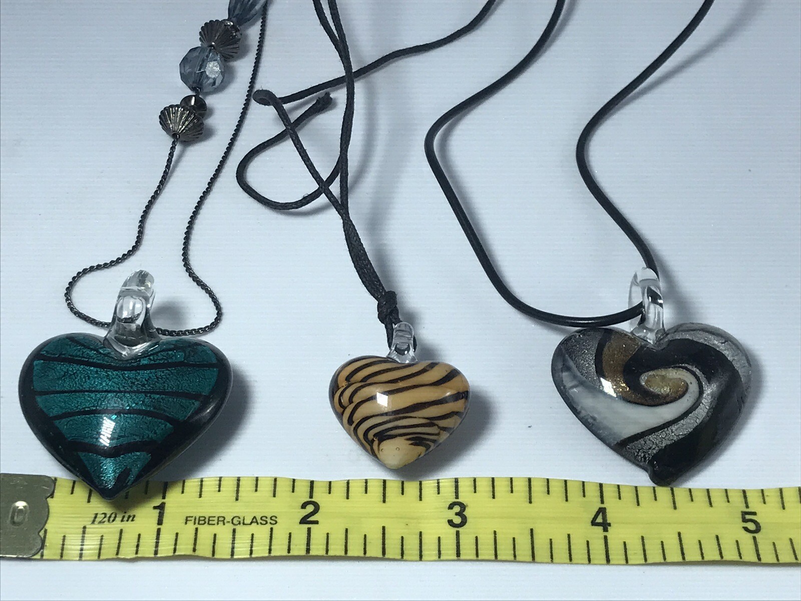 3 Glass Heart Pendant Necklaces Unmarked 18″ Chain Assorted Styles See Images