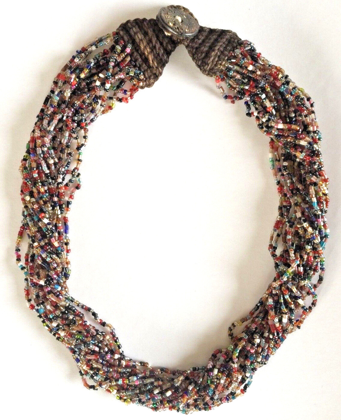 Colorful Beaded Necklace with Multiple Twisted Strands 21 inches long