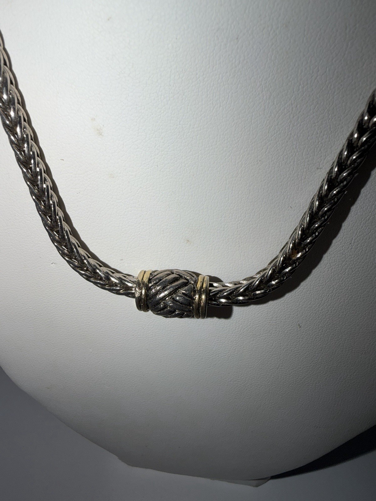 Chico’s Silver & Gold Tone Braided Chain Knot Necklace Magnetic Clasp