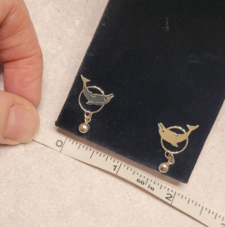 Vintage Dolphin Dangle Earrings Silver color Drop Postbound Fashion Coastal