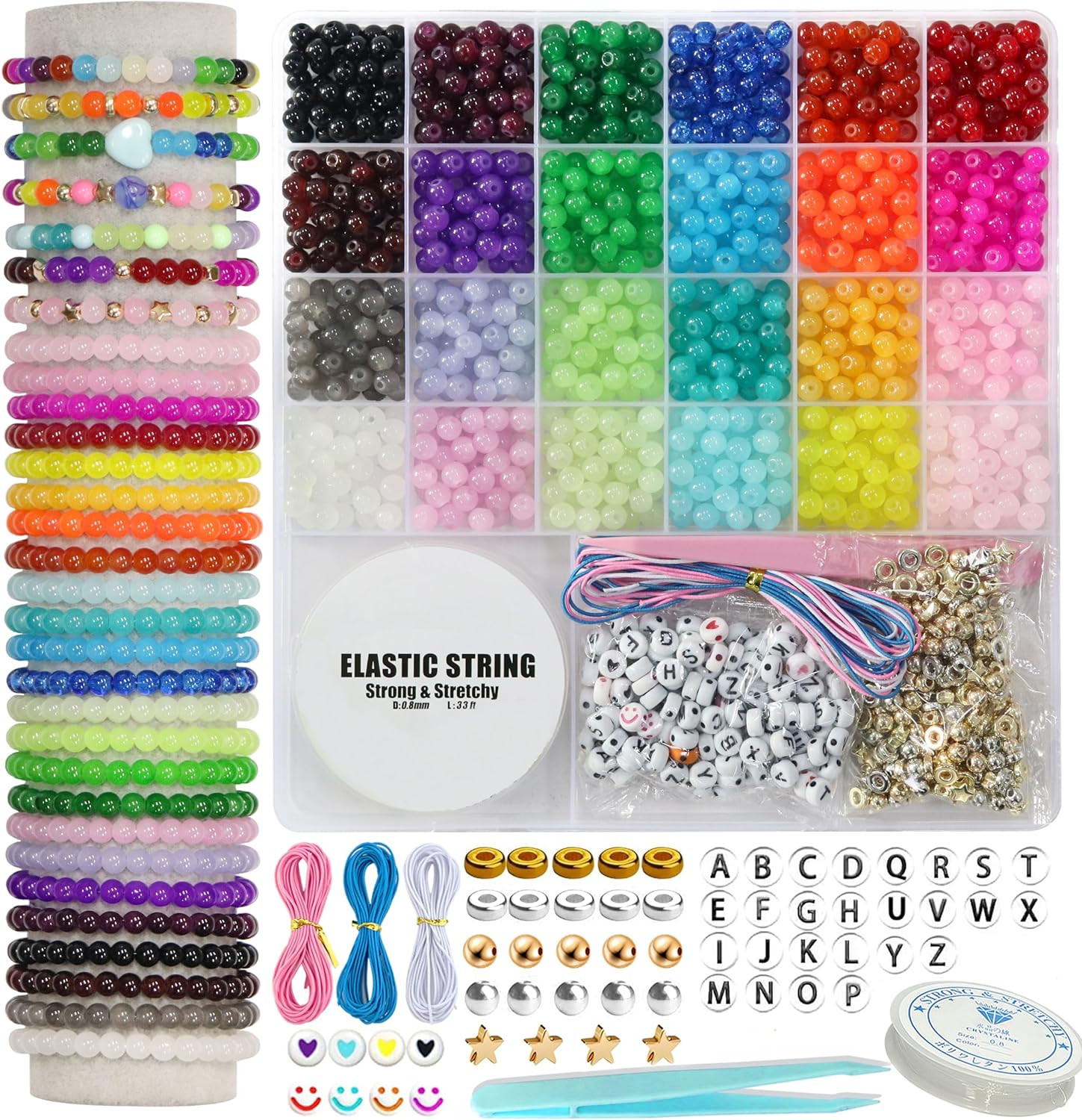 6mm Glass for Bracelets 1400pcs 24 Colors Round Crystal Glass Bracelet