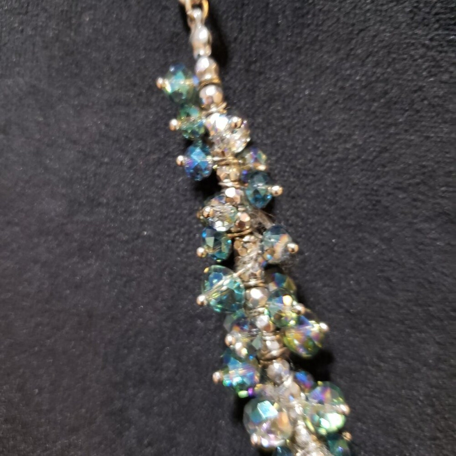 Womens Multicolor Crystal Beaded Cable Link Chain Necklace with Lobster Clasp