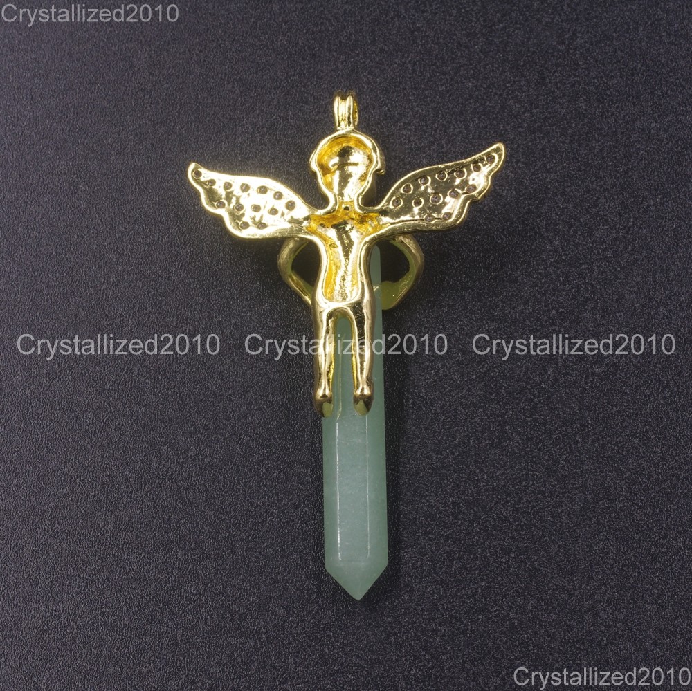 Natural Gemstone Zircon Pave Angel Hexagonal Pointed Reiki Healing Pendant Beads