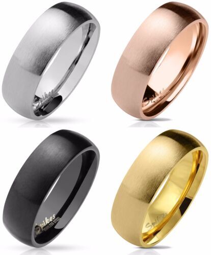 Matte Finish Surface Dome Plated Stainless Steel Band Ring Polished Sides
