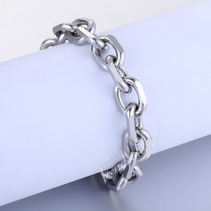 10mm Oval Cable Link Mens Boys Silver Tone Stainless Steel Bracelet Chain 8inch