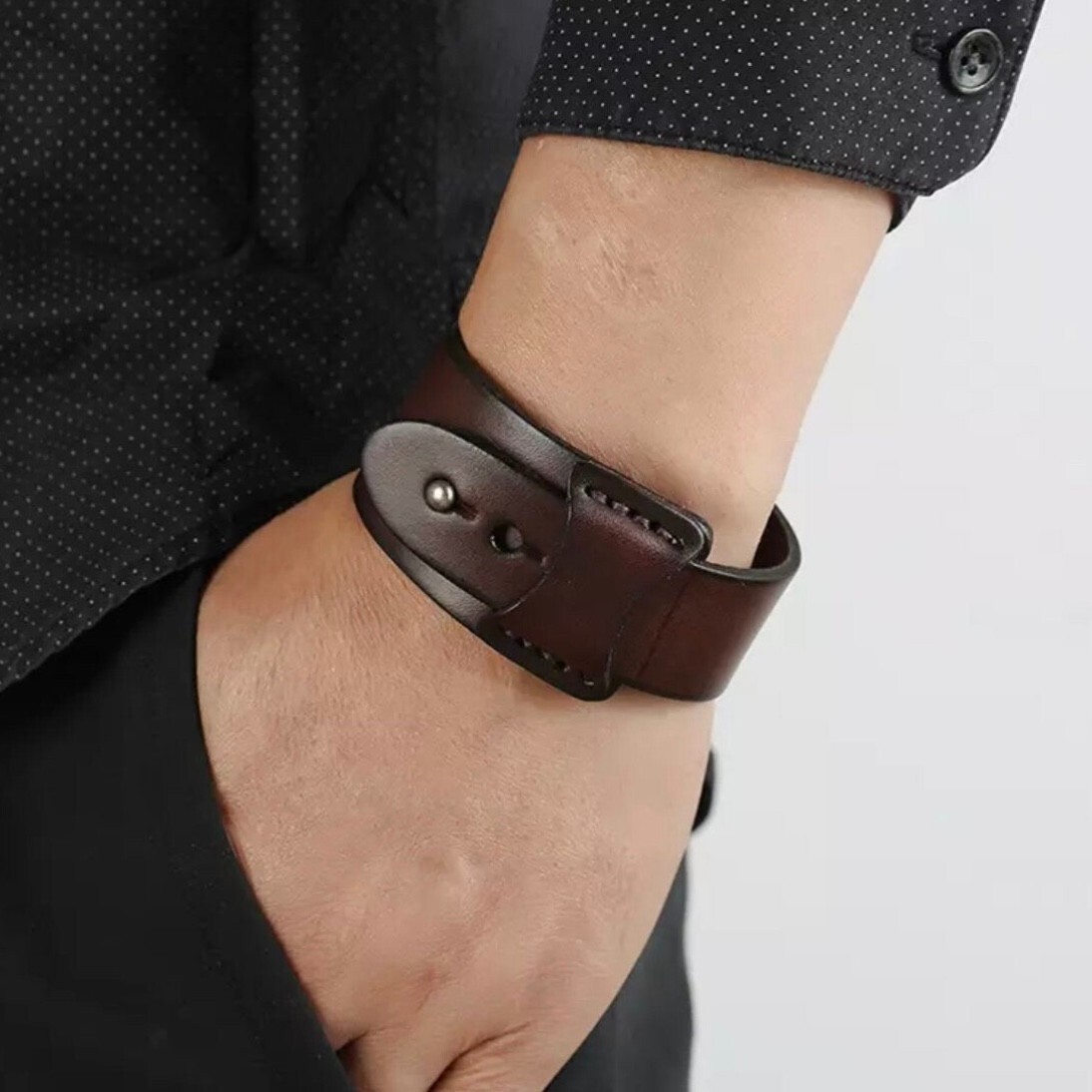 Vintage Irregular Leather Cuff Wrap Bracelet in black or Brown