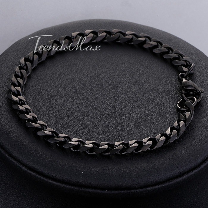 3/5/7mm 10″ Black Stainless Steel Cuban Curb Link Chain Anklet Bracelet HOT SALE