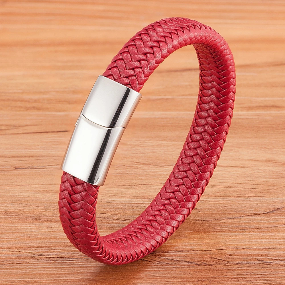 Pulsera clásica de cuero para hombre con botones de acero inoxidable de 3 colore
