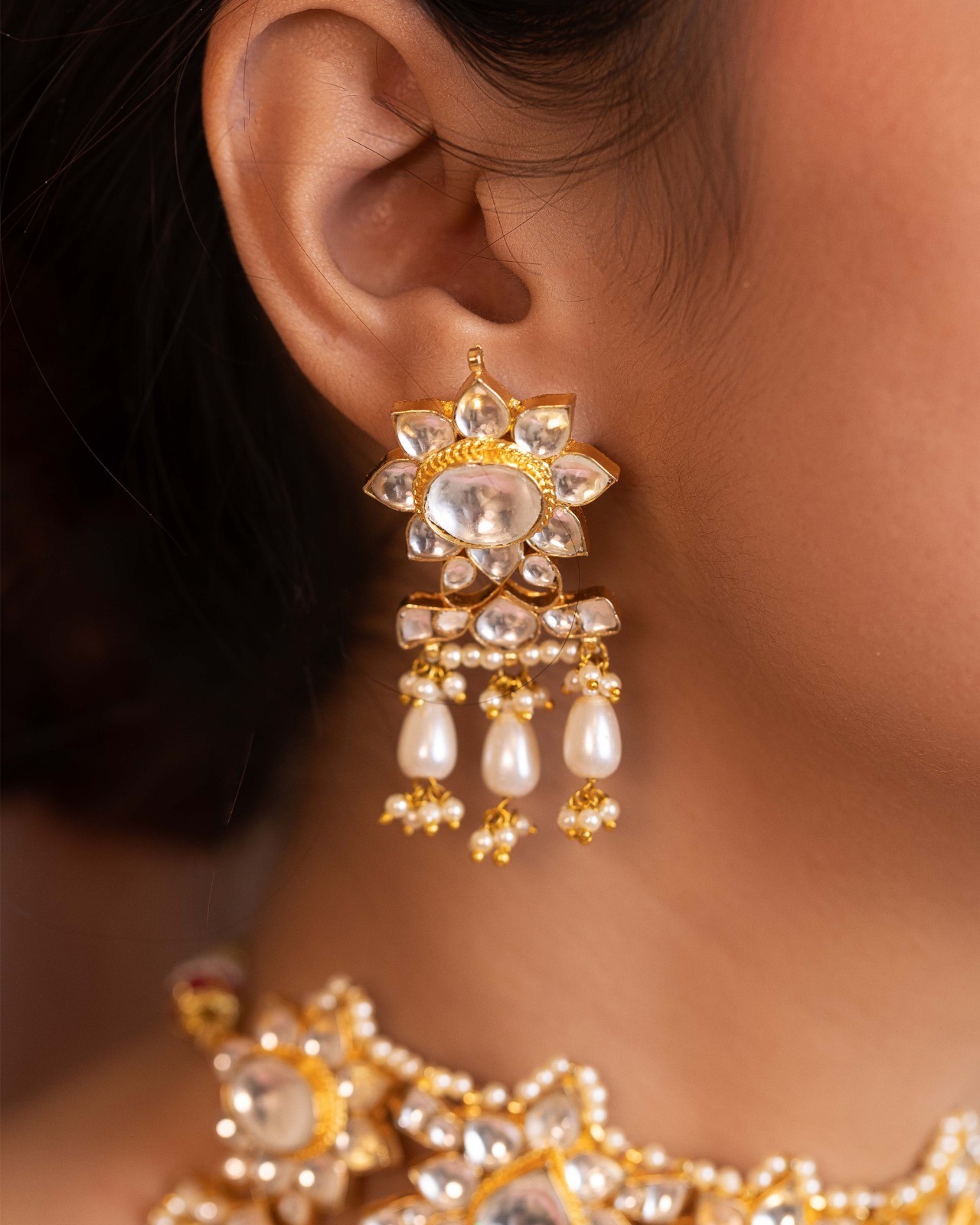 Indian Kundan Bridal Choker Necklace Set Gold Plated Pearl Wedding Jewelry
