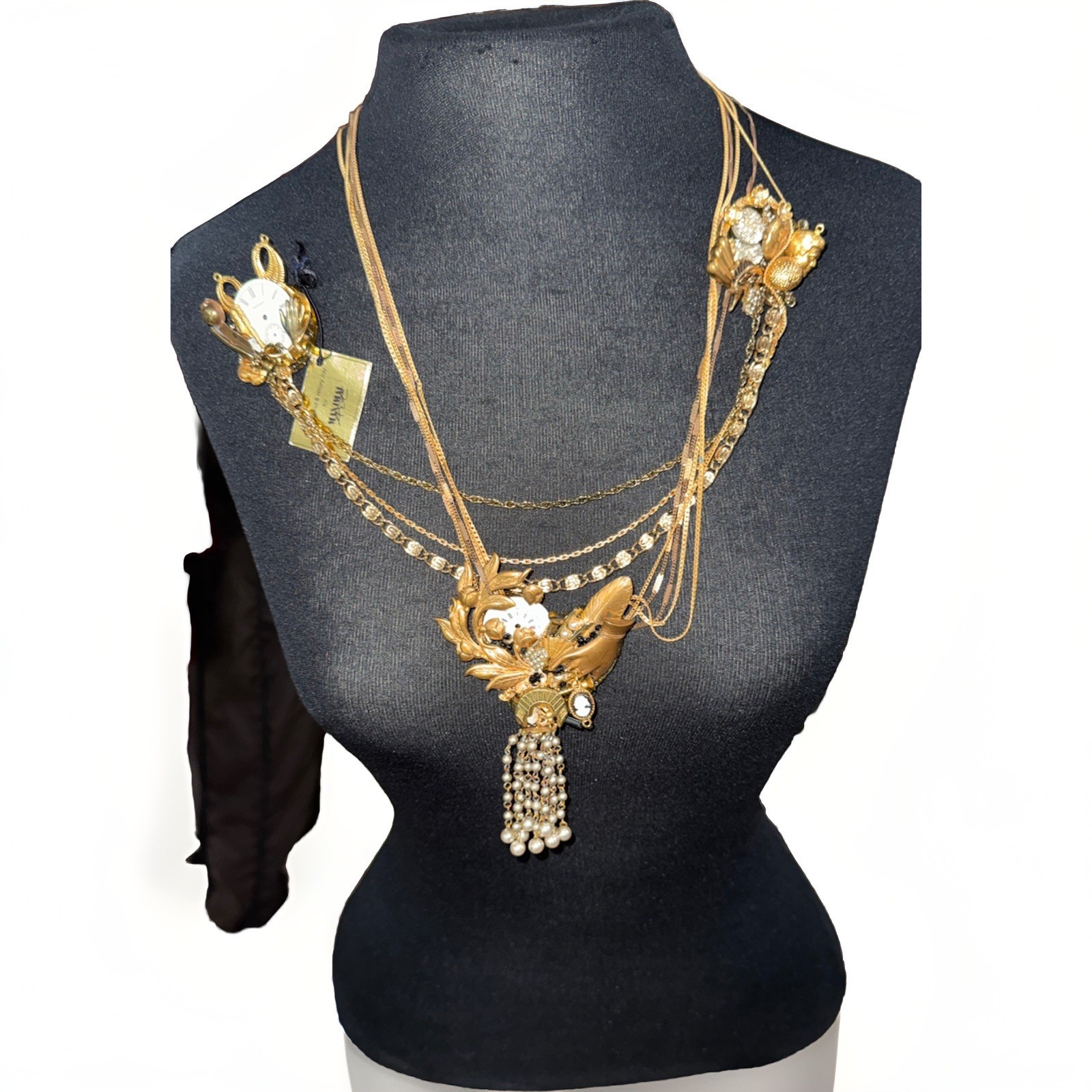 John Wind-Hilary Jay MAXIMAL ART Mixed Metal Clock HandCopper Pearl Brooch Chain