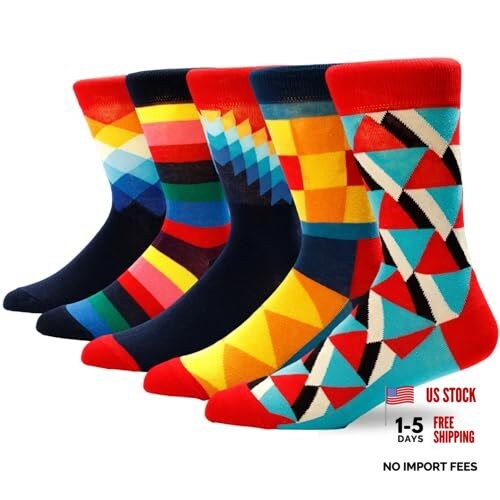 Funny Novelty Socks for Men Women Colorful Funky Cotton Crew 6-12 Caihongse
