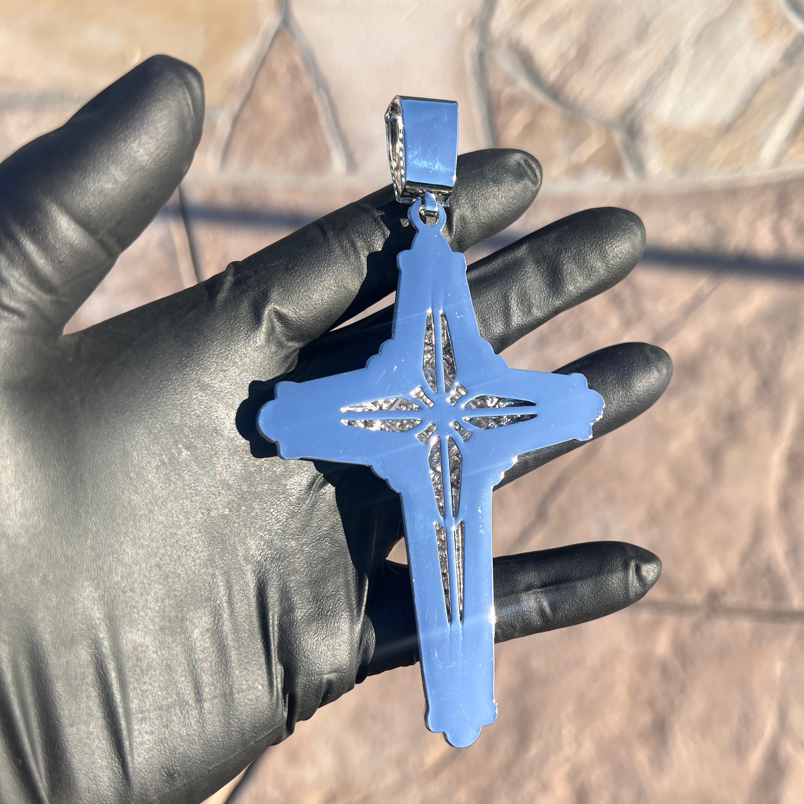 Men’s Latin Cross Hip Hop Pendant for Necklace Silver Tone Iced Bling Out CZ 5″