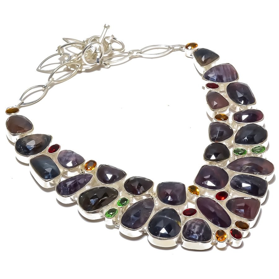 Umba Sapphire, Multi (Simulated) 925 Sterling Silver Necklace 16-18″ T33